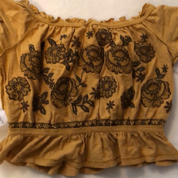 Boho embroidered cropped top in ochre from American Eagle Outfitters - Picture 9 of 9